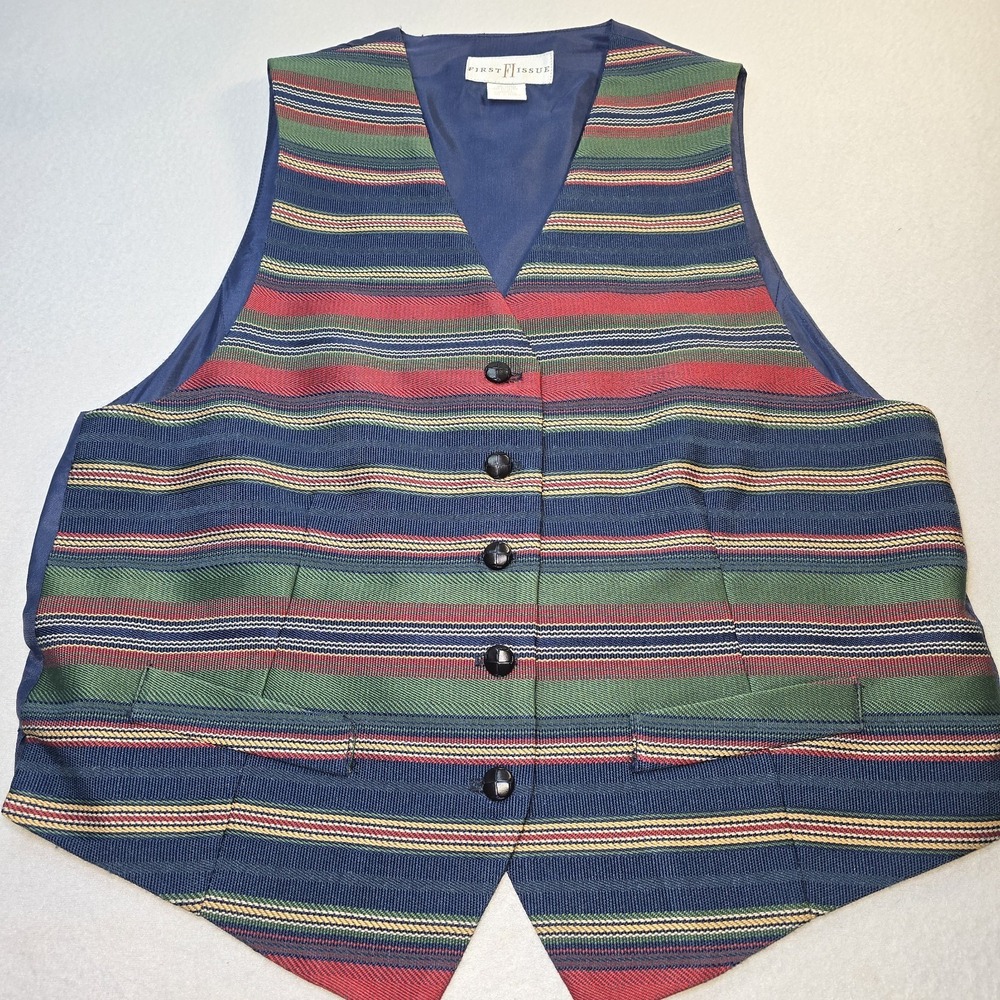 VTG First Issue Liz Claiborne Tapestry Vest Medium M Striped 90s Grandpaccore